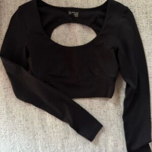 Aerie Black Cut-Out Long Sleeve Crop Top